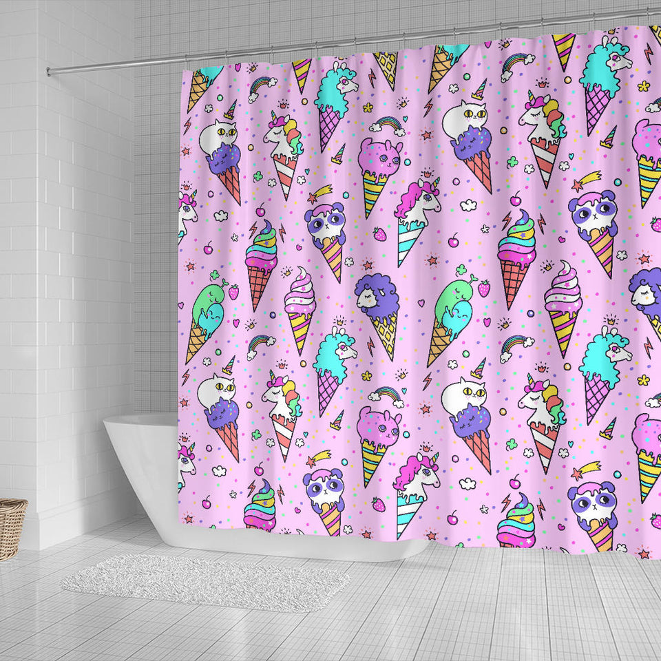 Cute Ice Cream Cone Animal Pattern Shower Curtain Fulfilled In US
