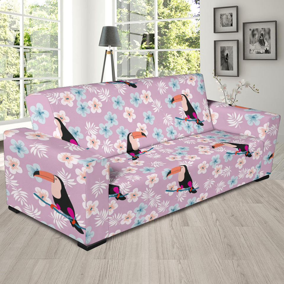 Beautiful Toucan Flower Leaves Sofa Slipcover