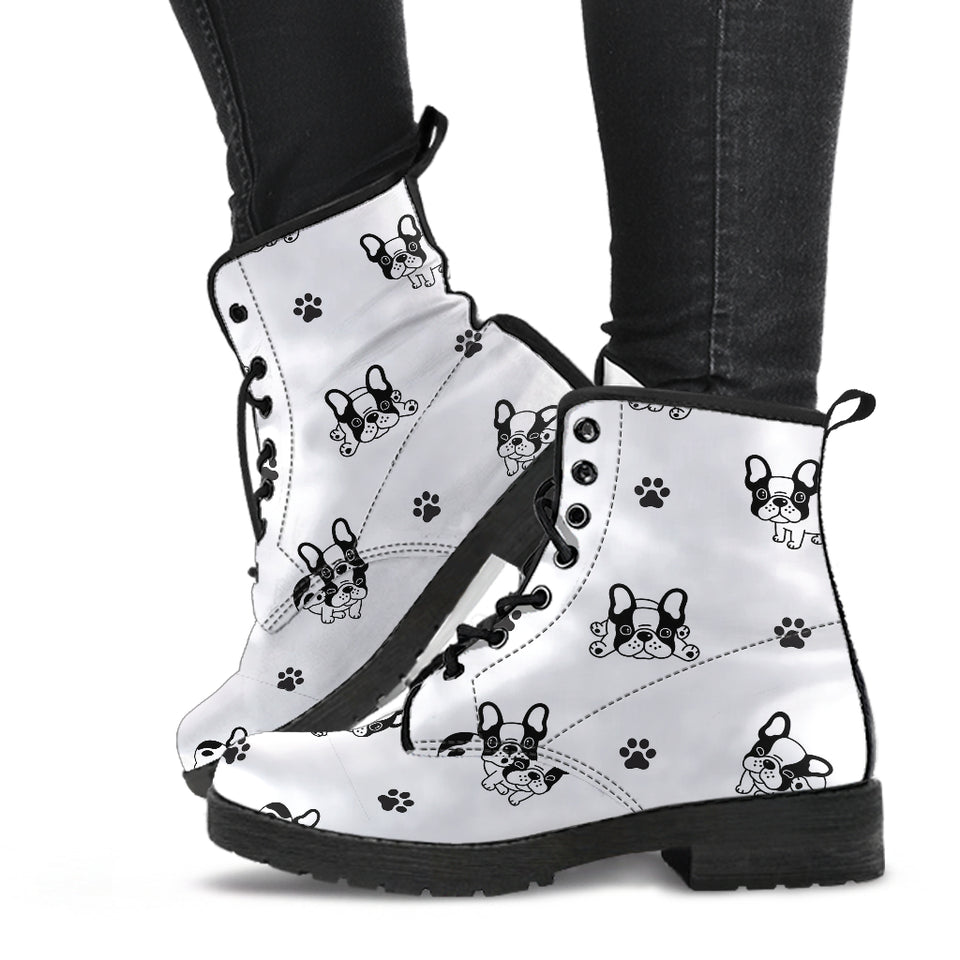 Cute French Bulldog Paw Pattern Leather Boots