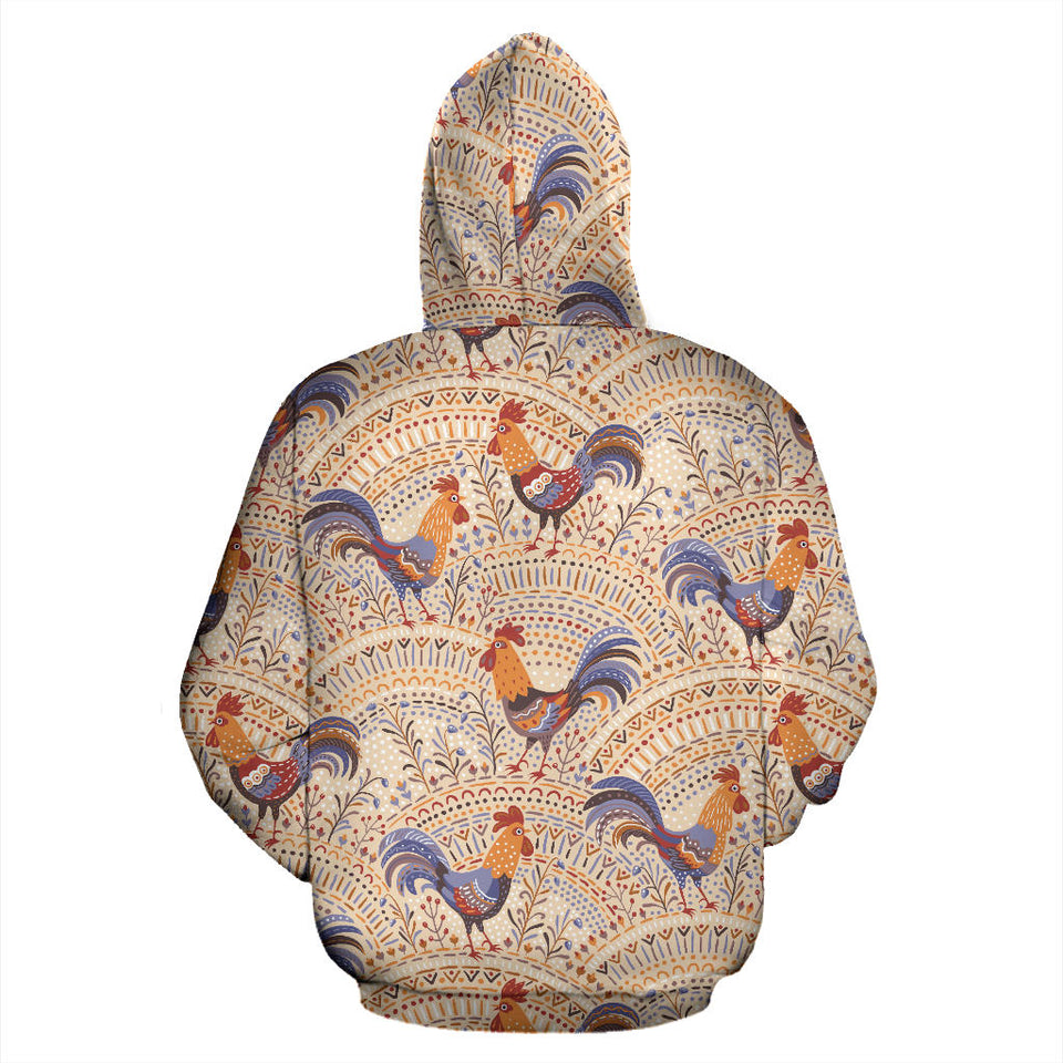 Cute Rooster Chicken Cock Floral Ornament Background Men Women Pullover Hoodie