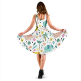 Cute Elephants Palm Tree Flower Butterfly Pattern Sleeveless Midi Dress