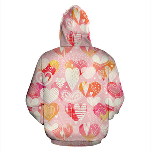 Hand Drawn Heart Design Pattern Zip Up Hoodie