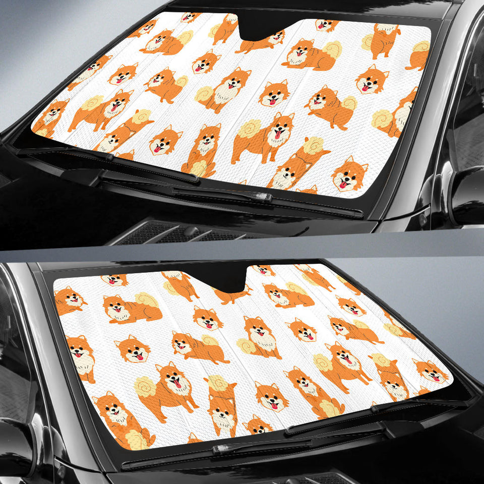 Brown Pomeranian Pattern Car Sun Shade