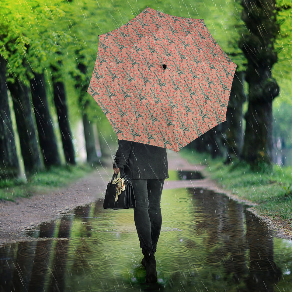 Eiffel Tower Flower Background Pattern Print Design 03 Umbrella
