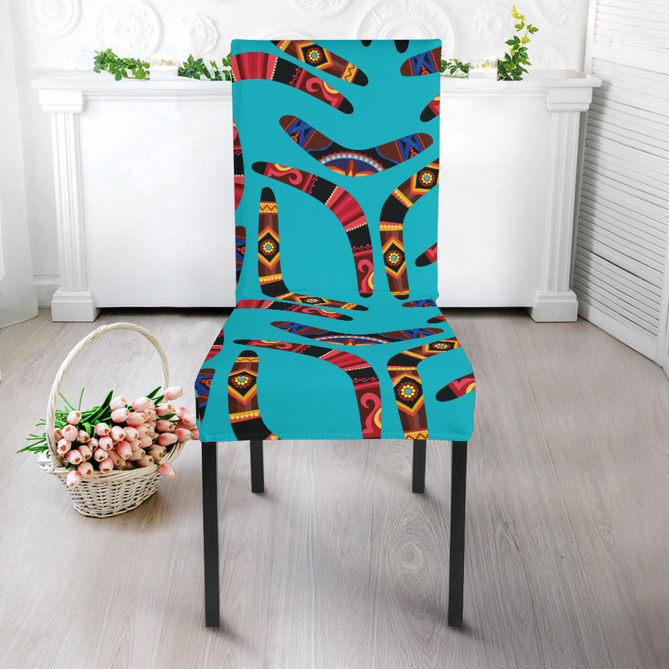 Boomerang Australian Aboriginal Ornament Blue Background Dining Chair Slipcover