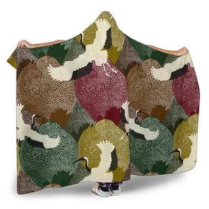 Japanese Cranes Flying Forest Dot Pattern Hooded Blanket