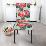 Beautiful Flamingo Tropical Palm Leaves Hibiscus Pateern Background Dining Chair Slipcover