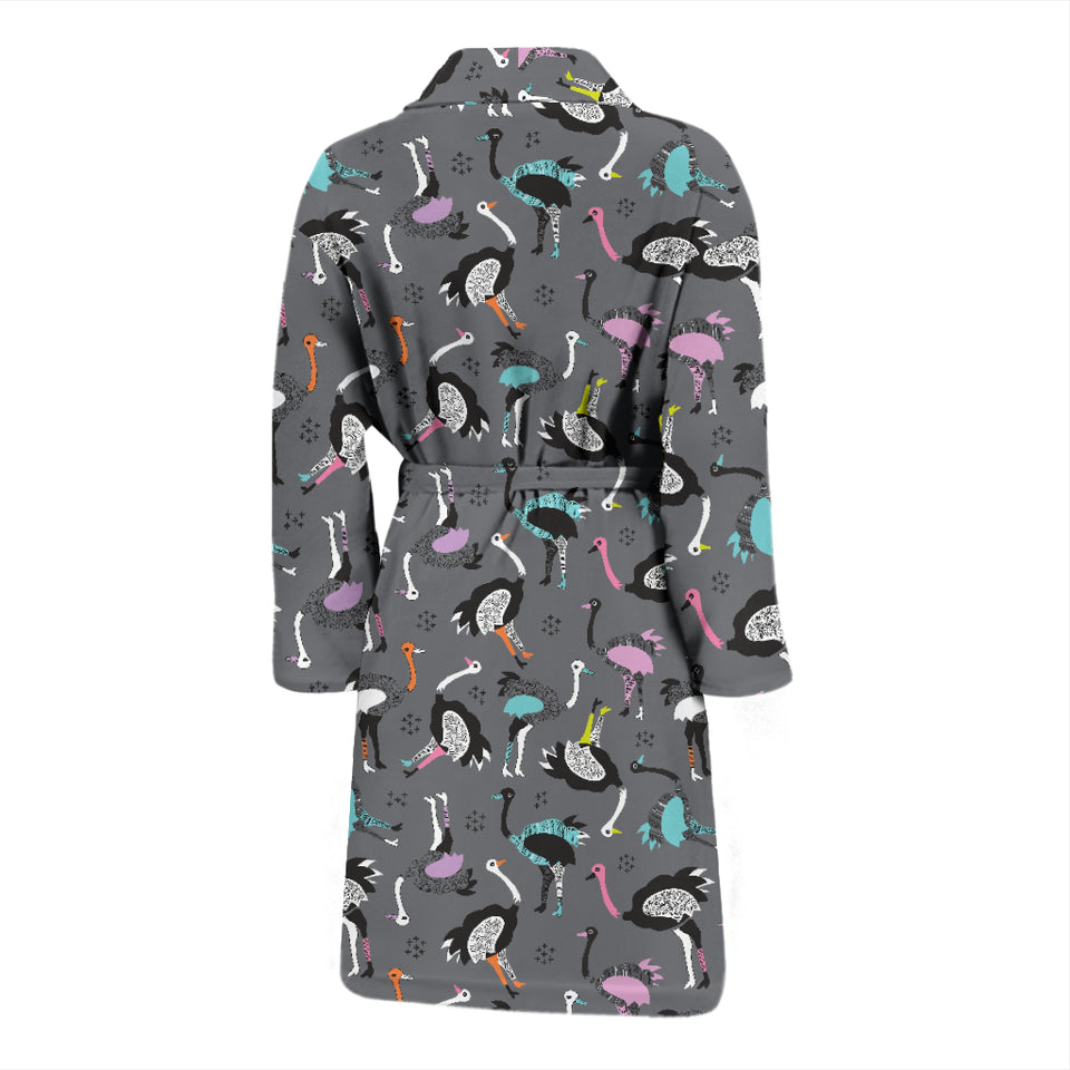 Ostrich Pattern Print Design 01 Men's Bathrobe