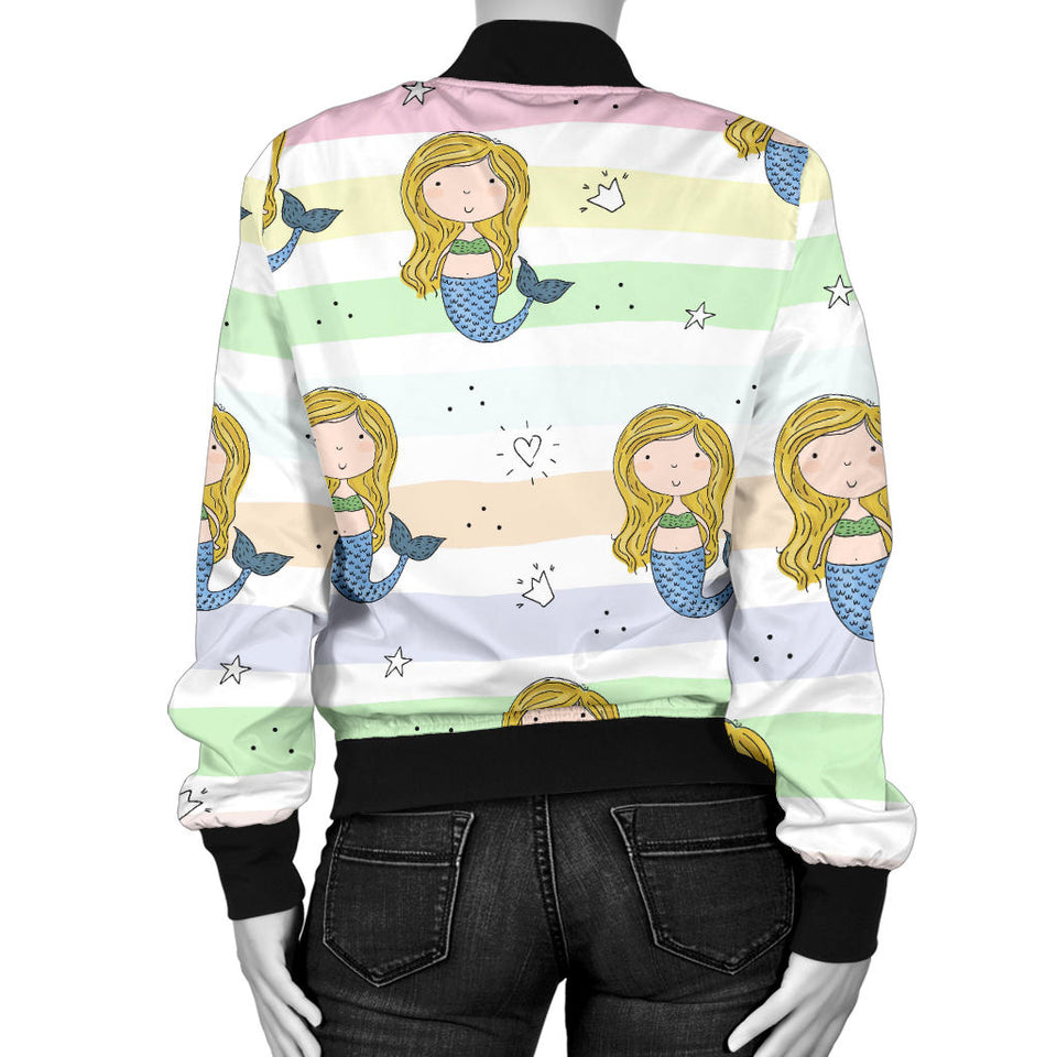 Cute Hand Drawn Mermaid Women'S Bomber Jacket