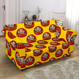 Daruma Japanese Wooden Doll Yellow Background Loveseat Couch Slipcover