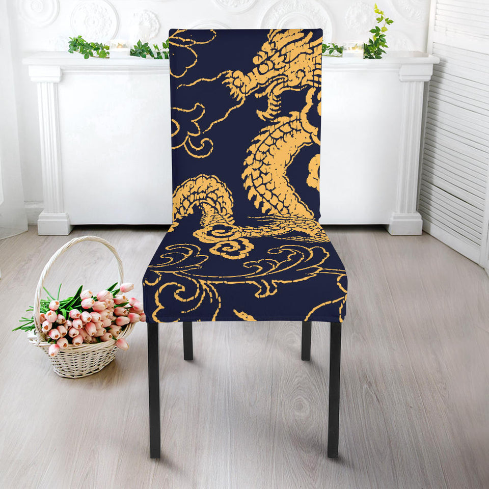 Gold Dragon Pattern Dining Chair Slipcover