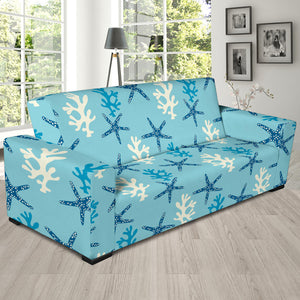 Blue Starfish Coral Reef Pattern Sofa Slipcover