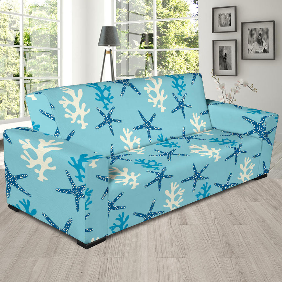 Blue Starfish Coral Reef Pattern Sofa Slipcover