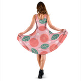 Grapefruit Leaves Flower Pink Background Sleeveless Midi Dress