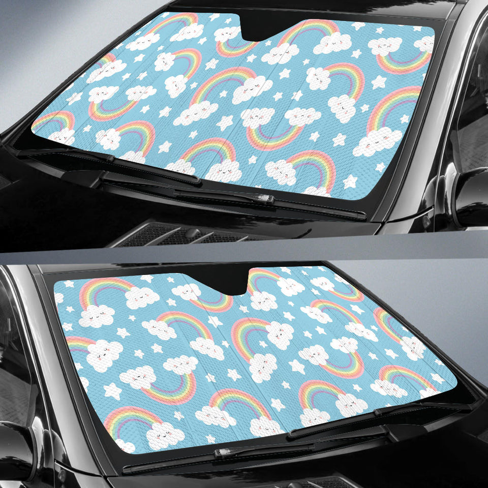 Cute Rainbow Clound Star Pattern Blue Background Car Sun Shade