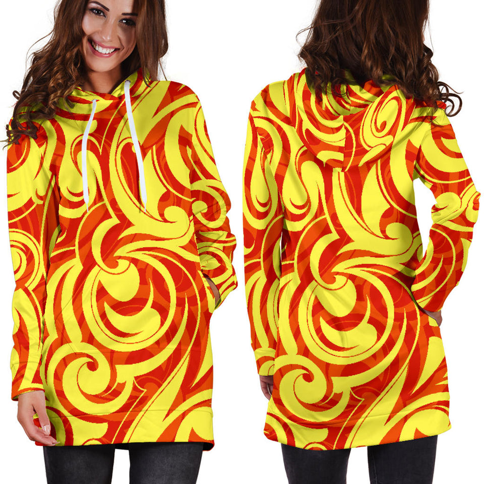 Fire Flame Design Pattern Women'S Hoodie Dress