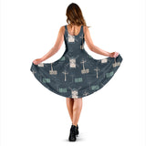 Windmill Tree Pattern Sleeveless Midi Dress
