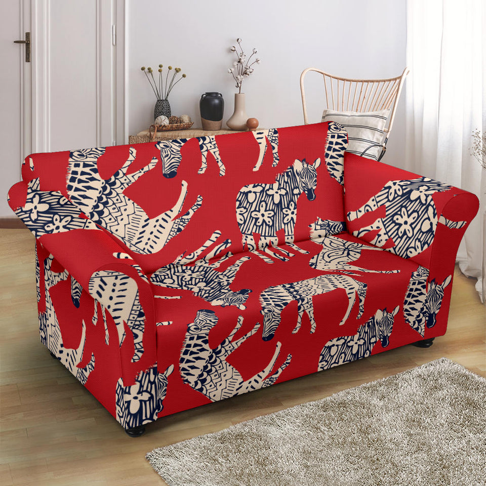 Zebra Abstract Red Background Loveseat Couch Slipcover