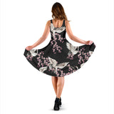 Japanese Crane Pink Sakura Pattern Sleeveless Midi Dress