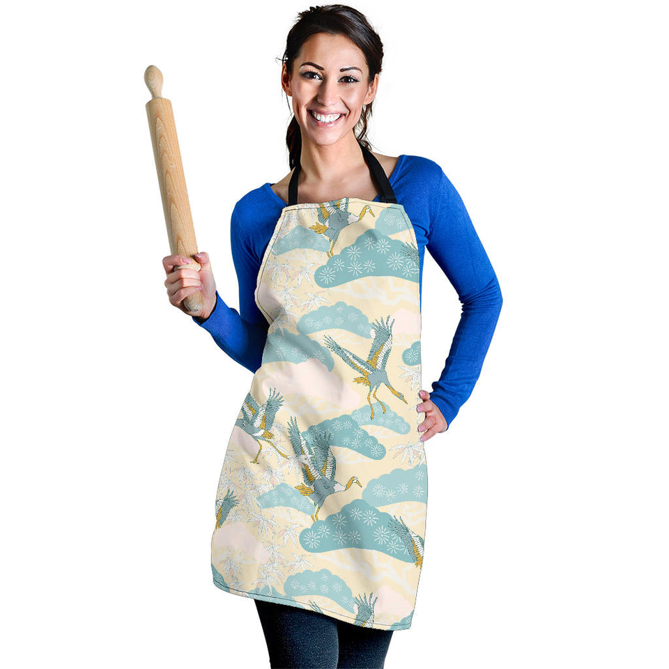 Bonsai Bamboo Stork Japanese Pattern Cream Theme Adjustable Apron
