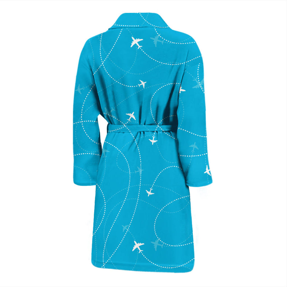 Airplane Destinations Blue Background Men'S Bathrobe