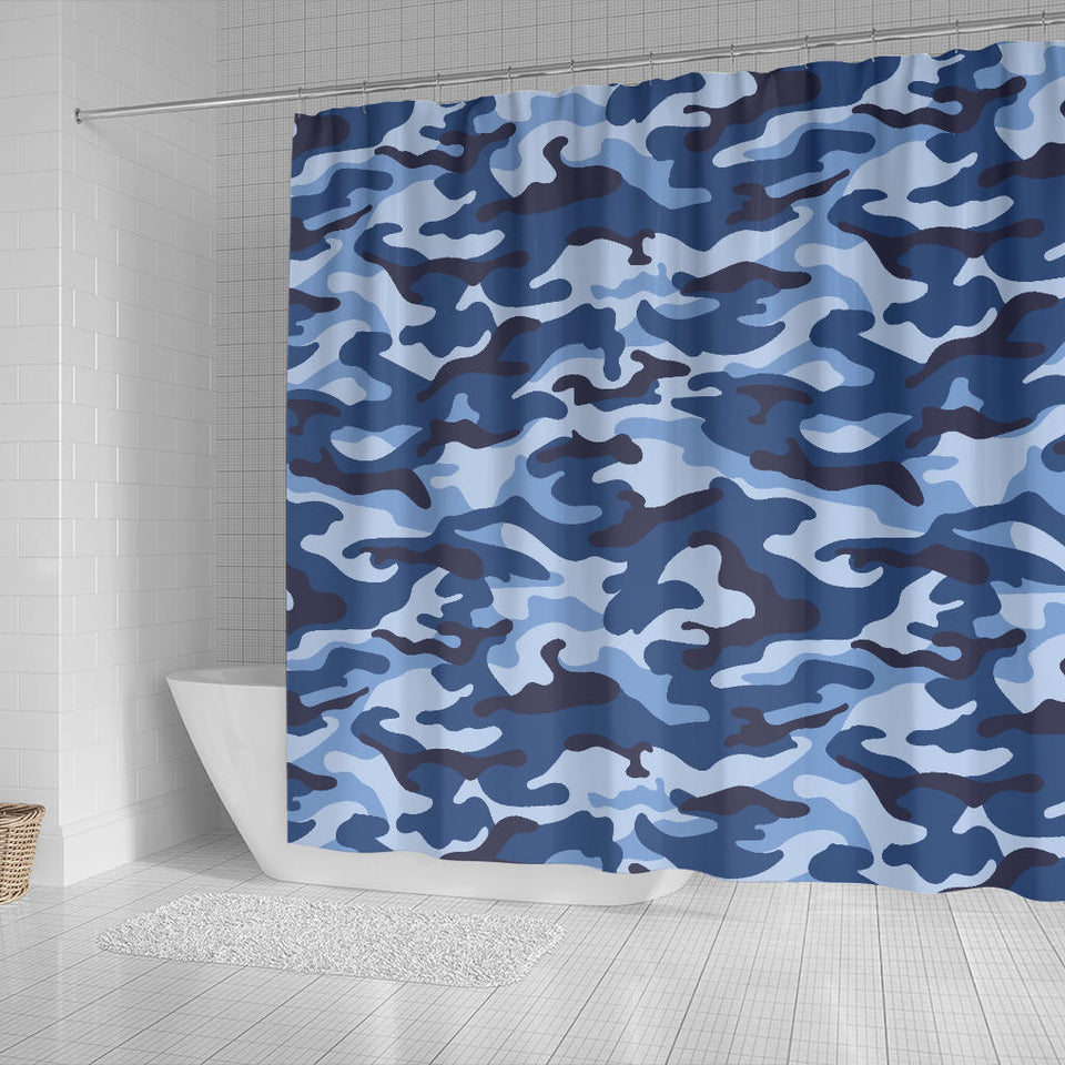 Blue Camo Camouflage Pattern Shower Curtain Fulfilled In US