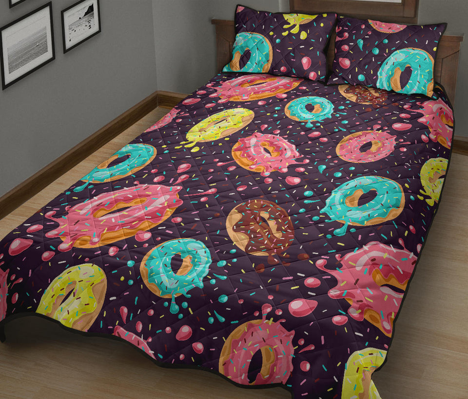Colorful donut glaze pattern Quilt Bed Set