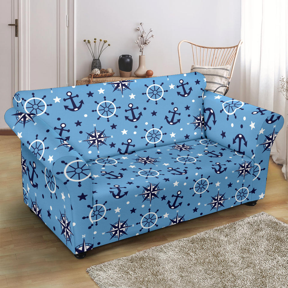Anchors Rudder Compass Star Nautical Pattern Loveseat Couch Slipcover