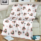 Cute Pugs Pink Heart Paw Pattern Premium Blanket