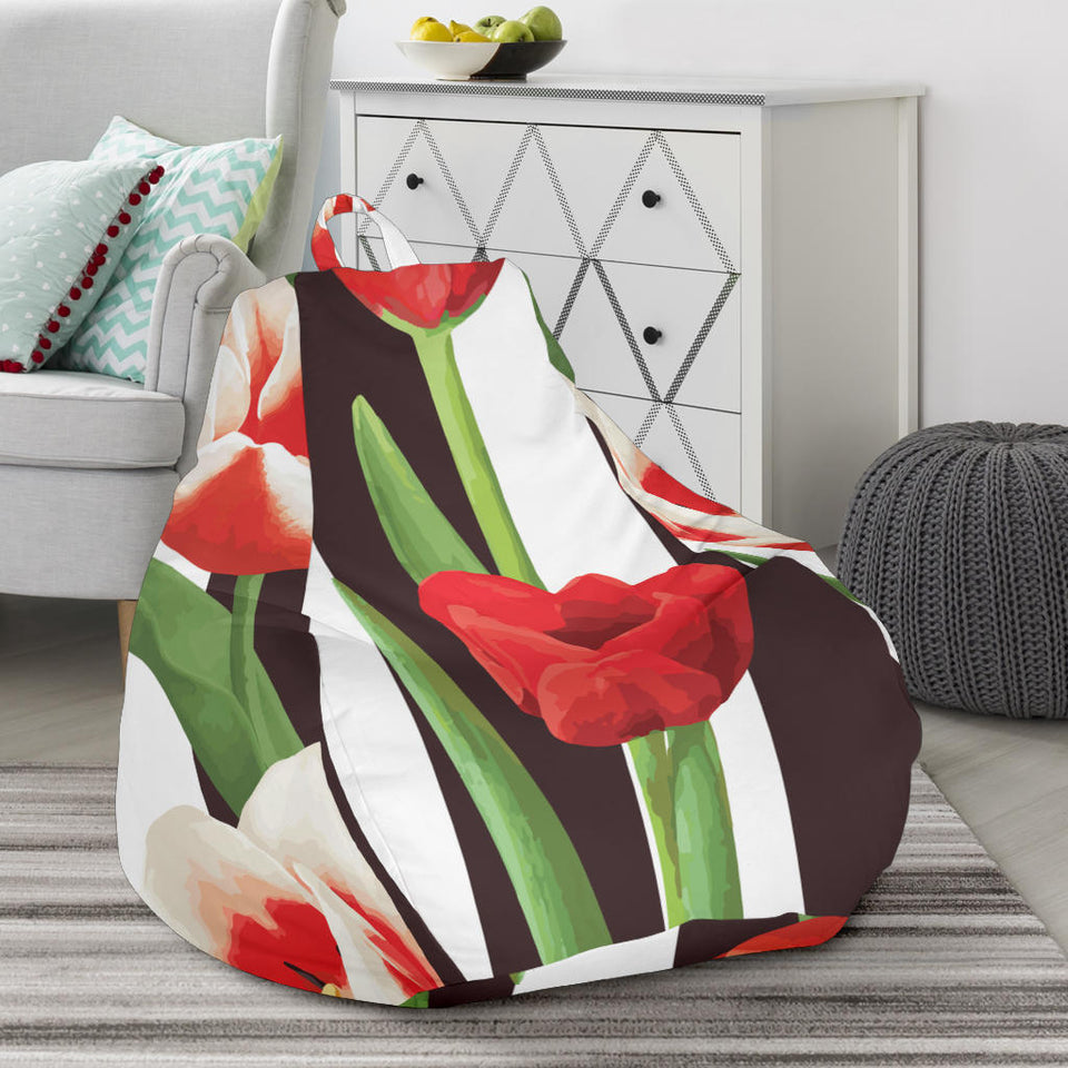 Red And White Tulips Pattern Bean Bag Cover
