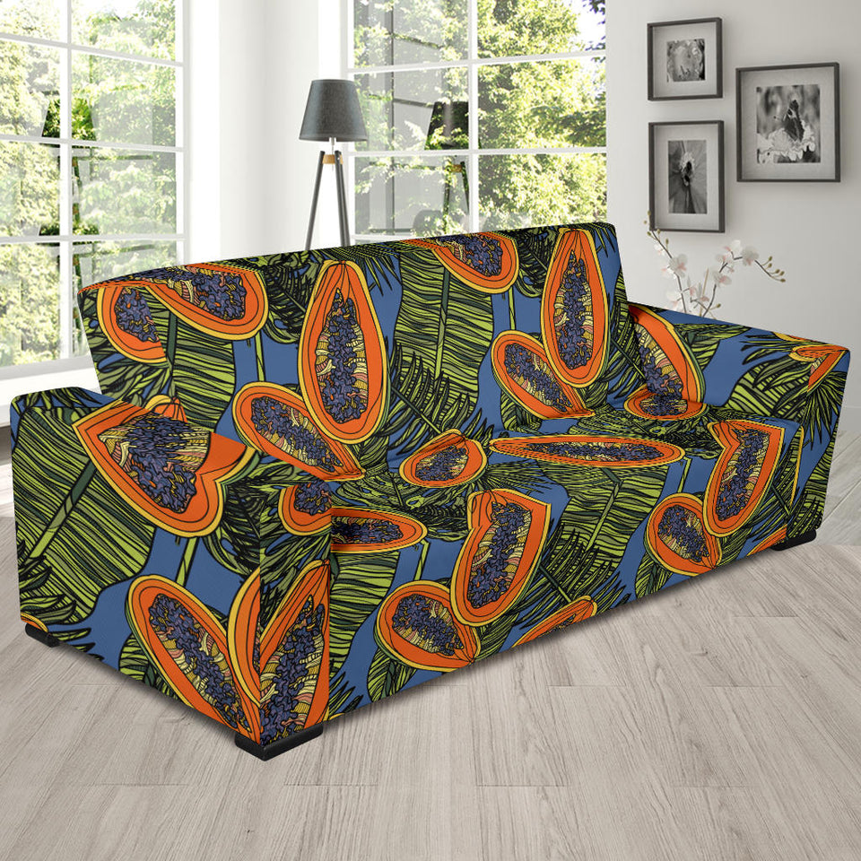 Colorful Papaya Tropical Leaves Sofa Slipcover
