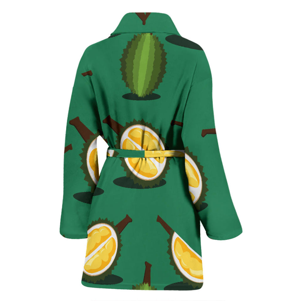 Durian Pattern Green Background Women'S Bathrobe