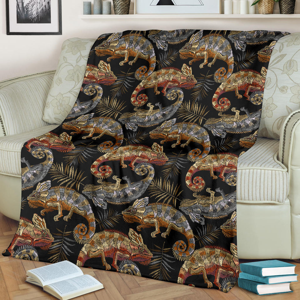 Chameleon Lizard Tropical Leaves Palm Tree Premium Blanket