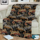 Chameleon Lizard Tropical Leaves Palm Tree Premium Blanket
