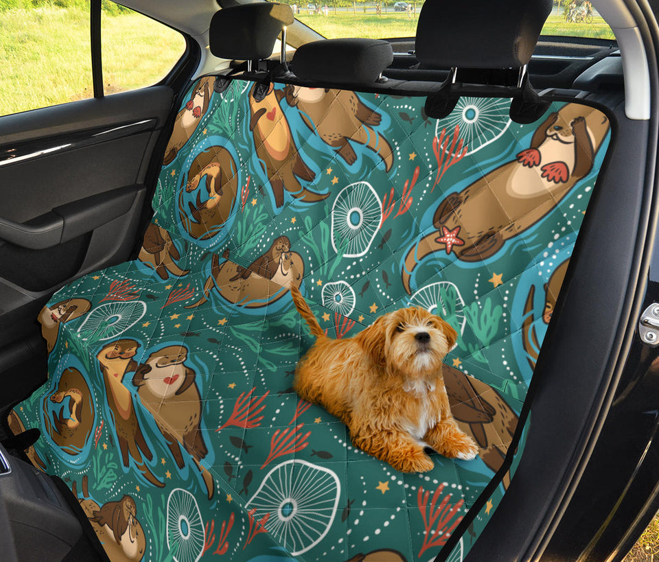 Cute Brown Sea Otters Ornamental Seaweed Corals Green Water Dog Car Seat Covers