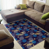 Blue Japanese Pattern Cloud Wave Flower Area Rug