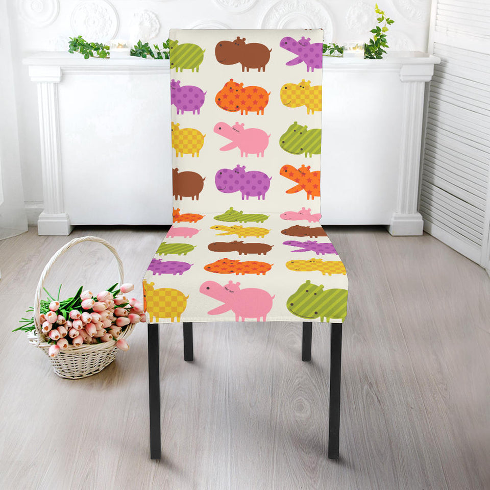 Hippopotamus Pattern Print Design 01 Dining Chair Slipcover