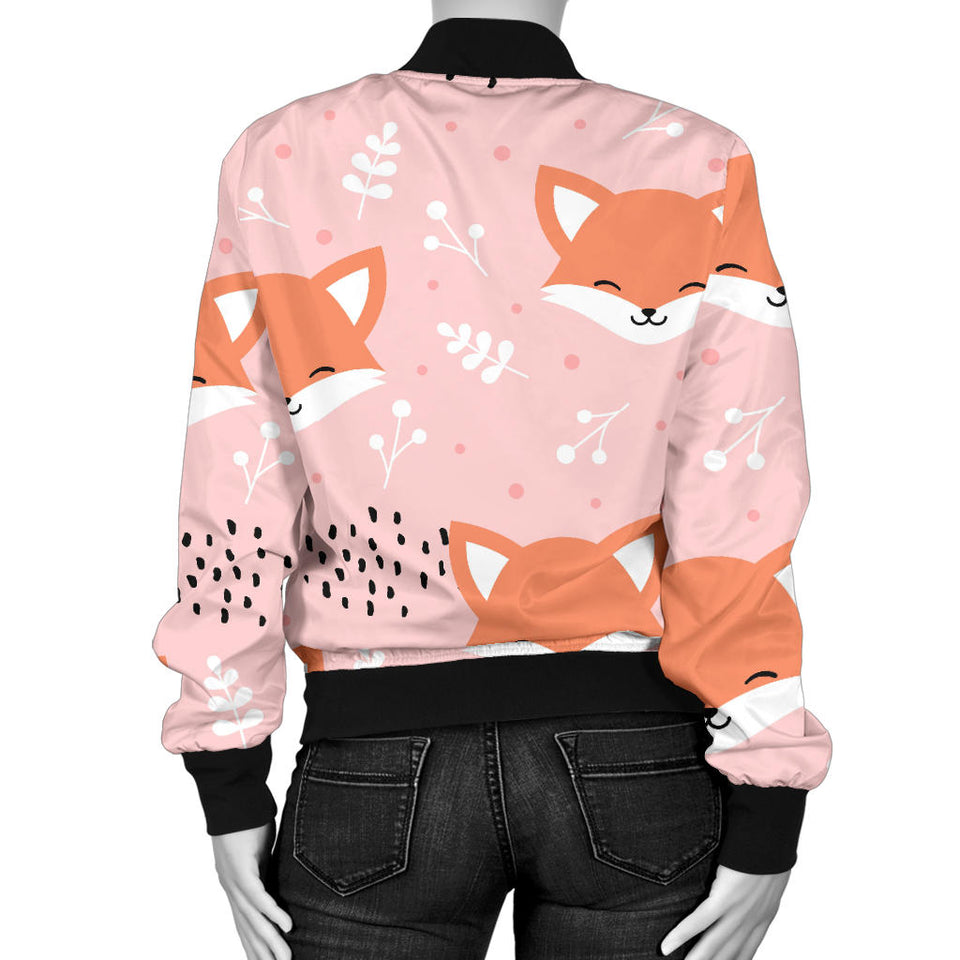 Cute Fox Pattern Pink Background Women'S Bomber Jacket