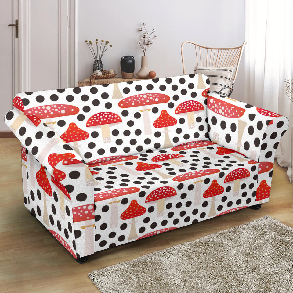 Red Mushroom Dot Pattern Loveseat Couch Slipcover