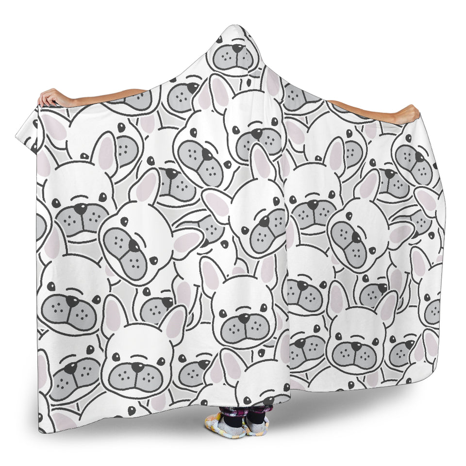 Cute French Bulldog Head Pattern Hooded Blanket