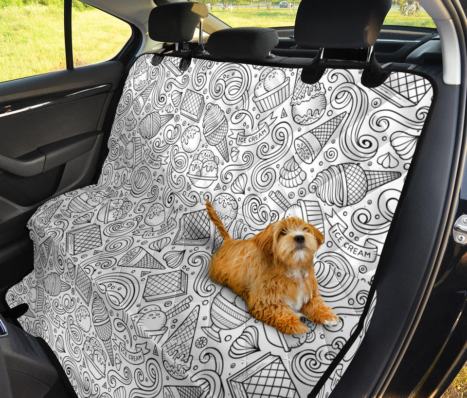 Cartoon Hand Drawn Ice Cream Black White Dog Car Seat Covers