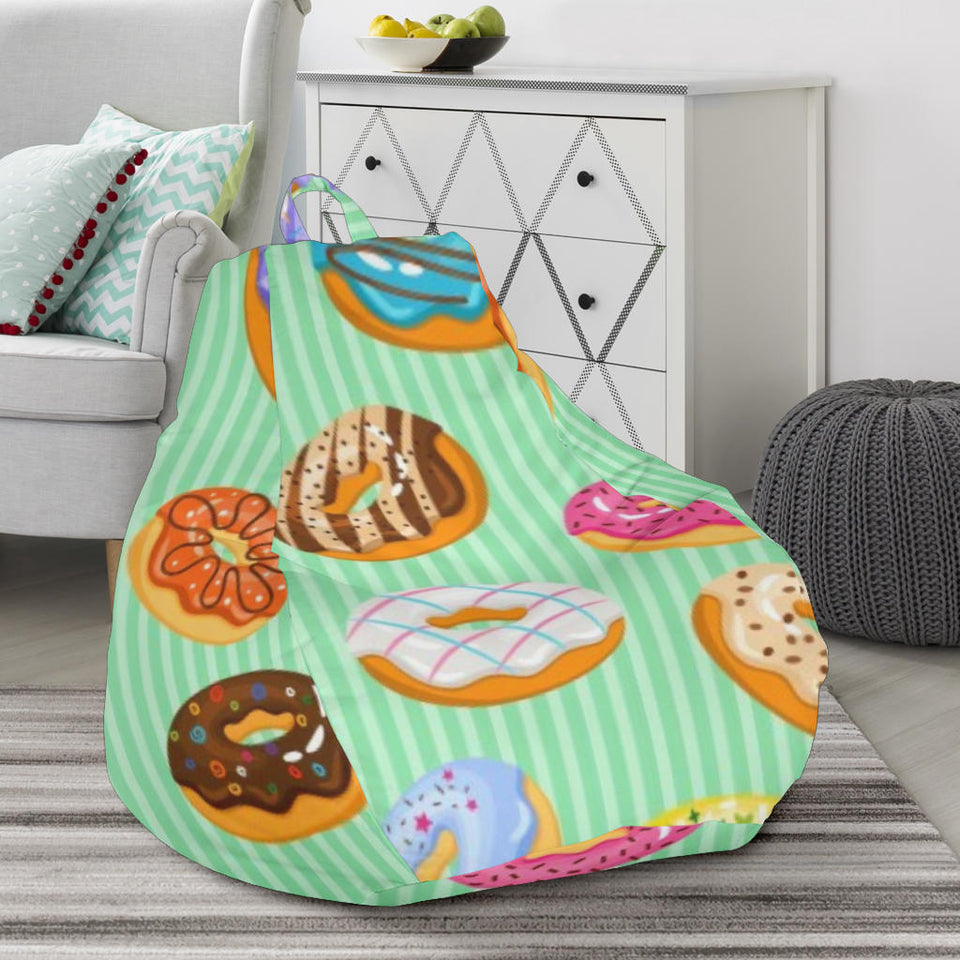 Colorful Donut Pattern Green Background Bean Bag Cover
