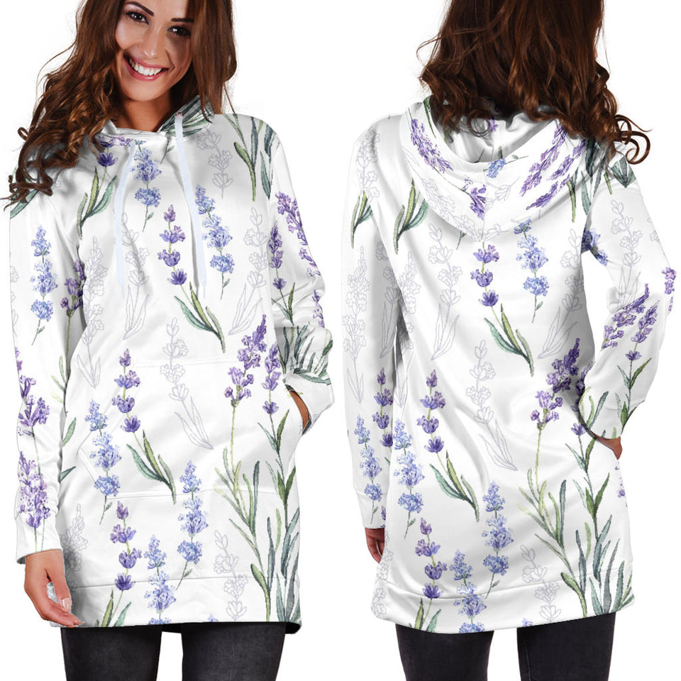 Hand Painting Watercolor Lavender Women'S Hoodie Dress