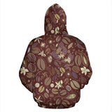 Coffee Bean Flower Pattern Zip Up Hoodie