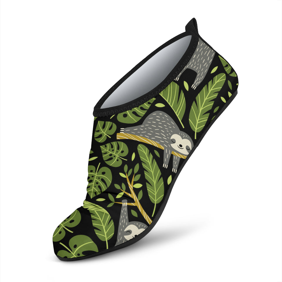 Cute Sloths Tropical Palm Leaves Black Background Aqua Shoes