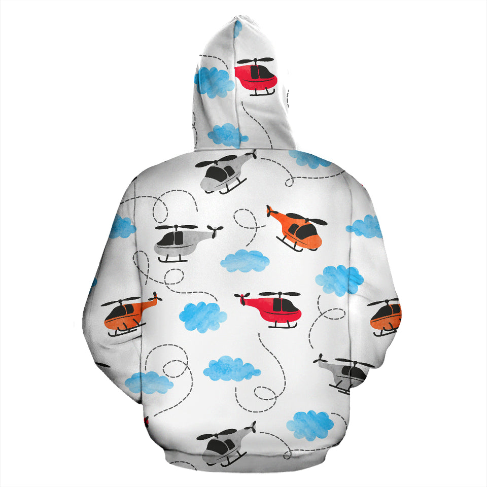 Watercolor Helicopter Cloud Pattern Zip Up Hoodie