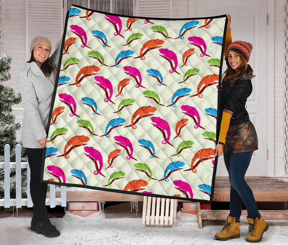 Colorful Chameleon Lizard Pattern Premium Quilt.