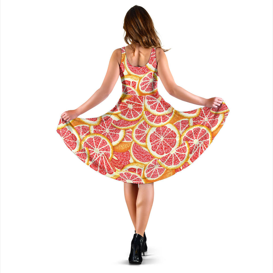 Tropical Grapefruit Pattern Sleeveless Midi Dress