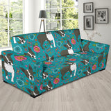 Boston Terrier Beautiful Flower Pattern Sofa Slipcover