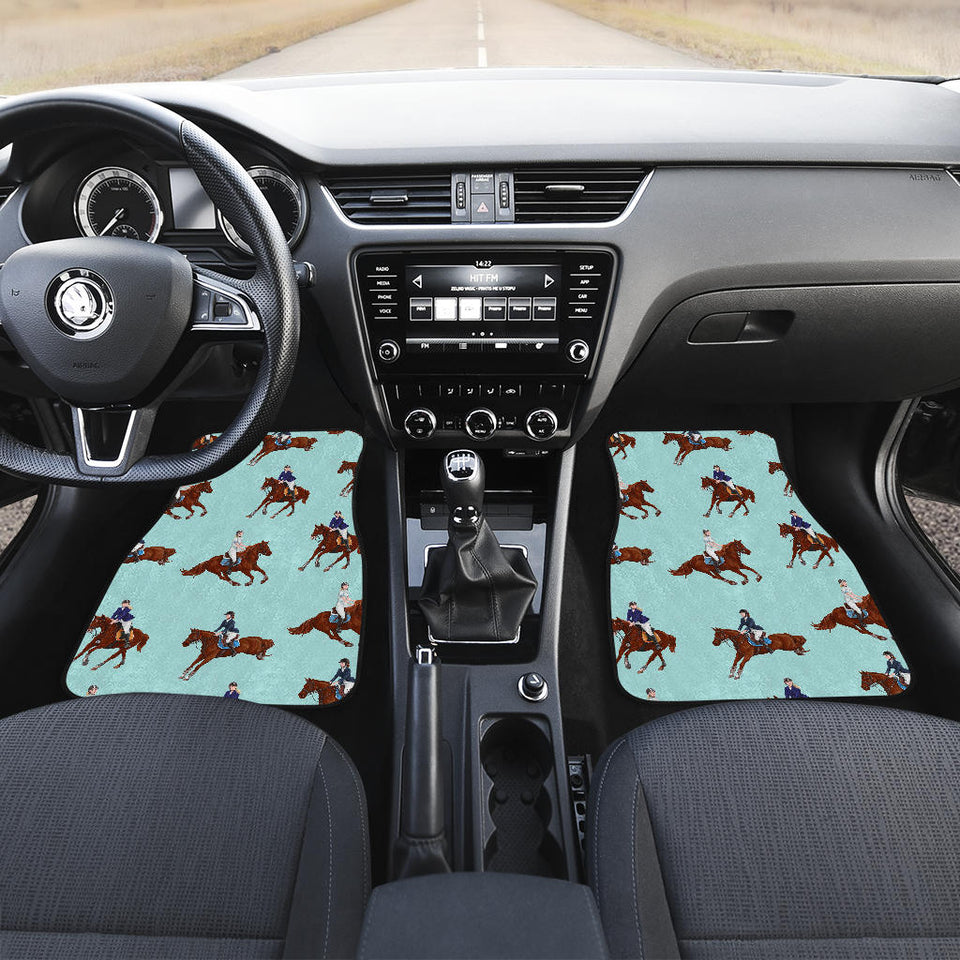 Horses Running Horses Rider Pattern Front And Back Car Mats